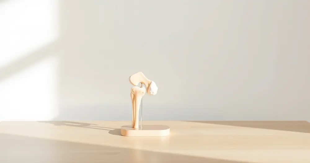 modelo anatômico de articulação do joelho sobre mesa de madeira clara